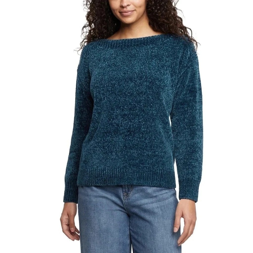 NWT Orvis Women's Large Blue Chenille Boatneck Sweater Polyester